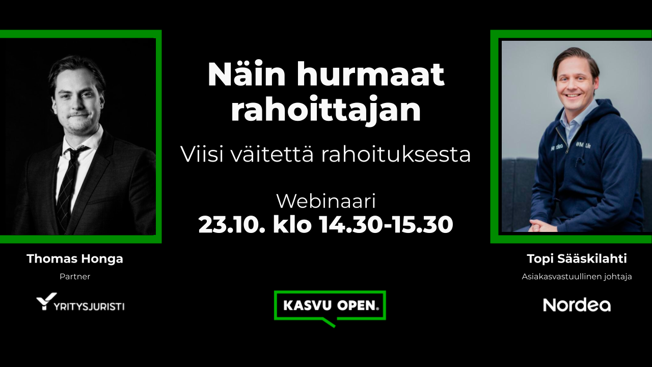 Kasvu Open Webinaari: Näin hurmaat rahoittajan